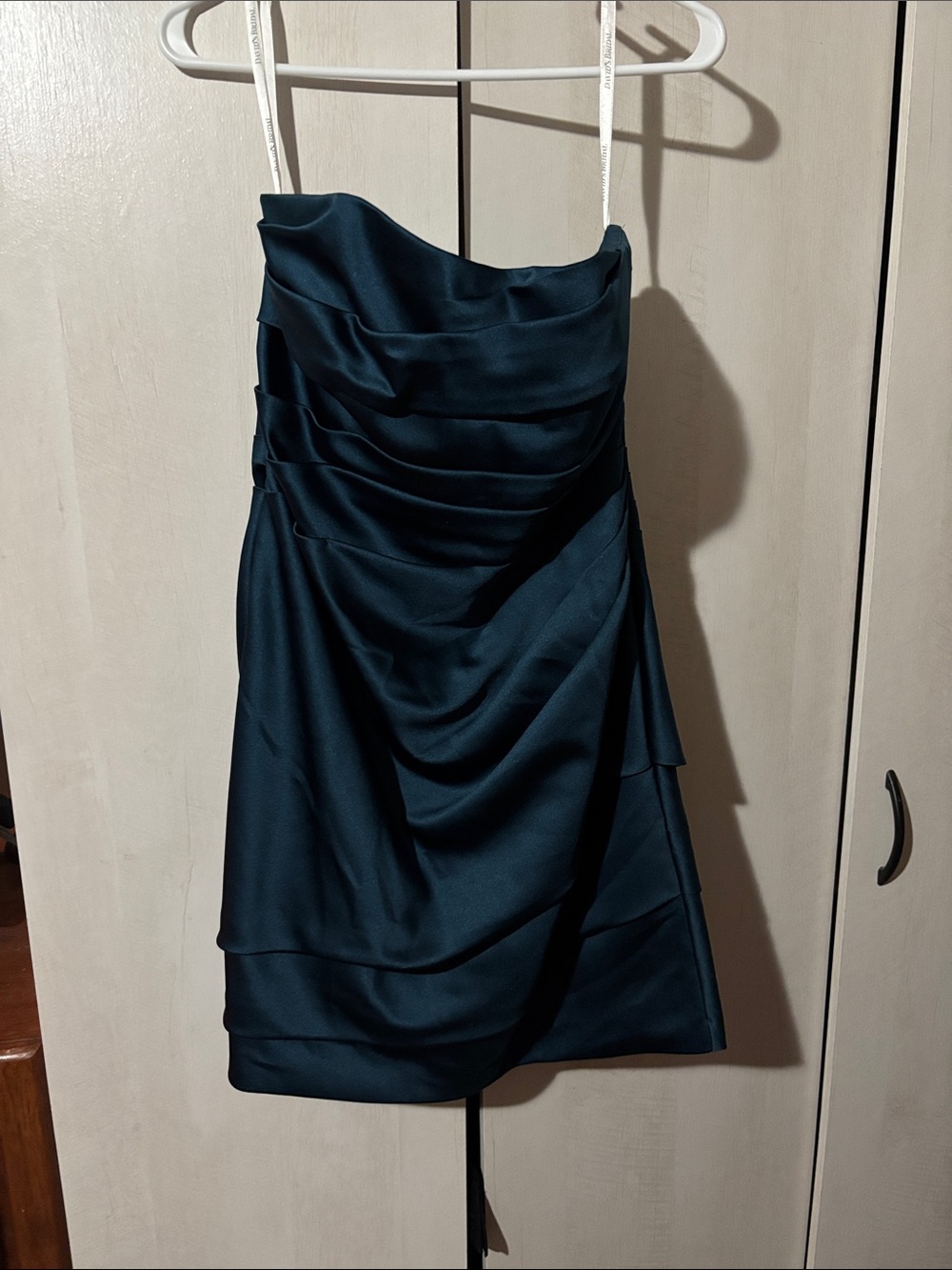 David's Bridal Teal Strapless Ruched Cocktail Dress